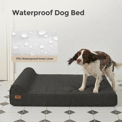 Sytopia 7" Thick Orthopedic Dog Beds for Extra Large Dogs (50" x 34" x 7"), Chew Proof Fabric Cover, 35D Memory Foam Dog Beds with Durable Waterproof Liner & Removable Washable Cover, Black