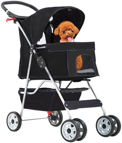 FDW | 4-Wheel Foldable Pet Stroller | Dark Black | Lightweight & Portable