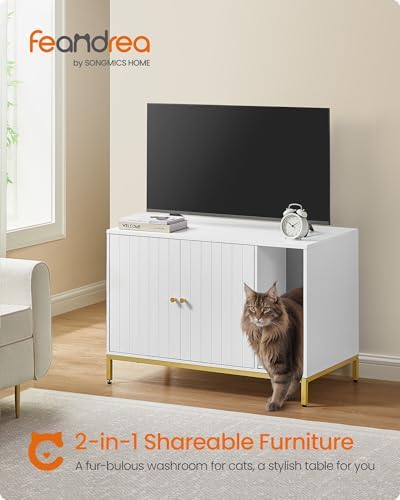 Feandrea Cat Litter Box Enclosure, with Scratching Mat, Tall Legs