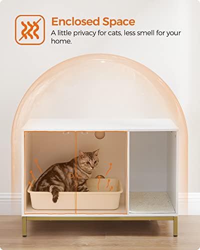 Feandrea Cat Litter Box Enclosure, with Scratching Mat, Tall Legs