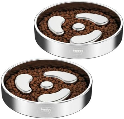 Feedoo Slow Feeder Dog Bowl-1Cup for Small Puppy, Double-Layer 304 Stainless Steel Puzzle Bowl, Anti-Choking for Fast Eaters, Non-Slip Base, Dishwasher Safe [2Pack]