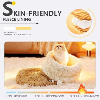 Cat Winter Sleeping Bag Soft Warm Cozy Pet Bed Sack for Indoor Cats or Small Dogs Durable Washable Sleeping Pad (Beige, Medium)