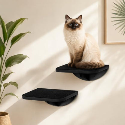2-Piece Cat Wall Steps with Grey Felt Pads, Floating Cat Wall Perches and Climbing Steps, Wall Mounted Shelf for Small and Large Cats