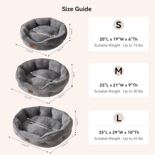 Asvin Small Dog Bed for Small Dogs, Cat Beds for Indoor Cats, Pet Bed for Puppy and Kitty, Extra Soft & Machine Washable with Anti-Slip & Water-Resistant Oxford Bottom, Grey, 20 inches