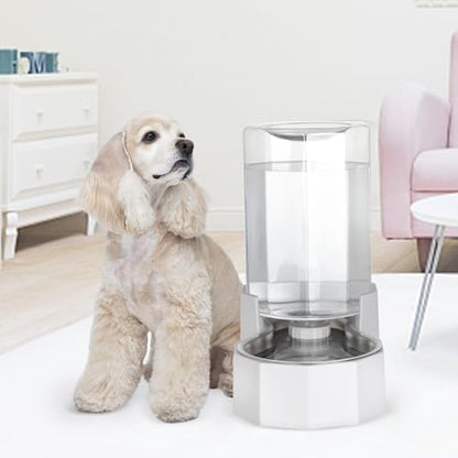 Sfozstra Dog Water Bowl Dispenser: 7L White Gravity Stainless Steel Bowl