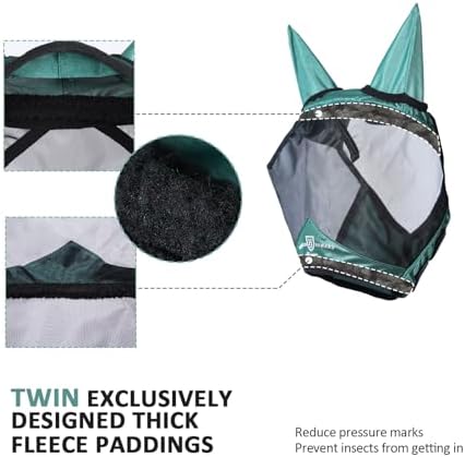 Harrison Howard Horse Fly Mask with Ears, Half Face Fly Mask for Horses, UV Protection, Large Eye Space Hunter Green M