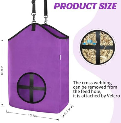 Hay Bags,Slow Feed Hay Bags for Horses,Goats,Donkeys with Reinforced Oxford Fabric and High Strength Metal Clasp,Horse Feeding Supplies with Strap for Easy Hanging (2 Purple)