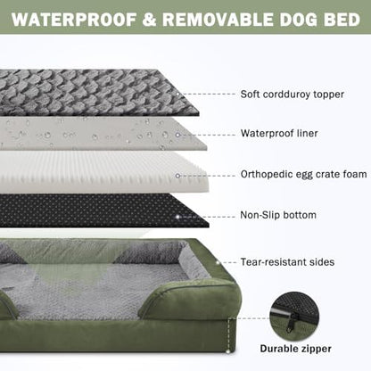 INVENHO Orthopedic Dog Bed for Large Dogs, Washable Waterproof, Egg-Crate Foam Dog Couch Bed with Washable Removable Cover, Waterproof Lining and Nonskid Bottom