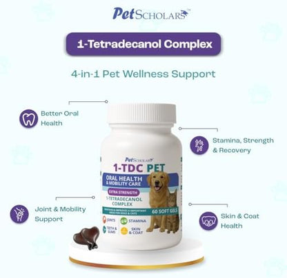 1TDC Dental & Joint Health Softgel Supplement for Dogs & Cats, Supports Oral Health, Stamina, Mobility, Muscle Strength & Recovery, Maintains Skin & Coat Health of Pets (60 Soft Gels)