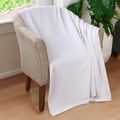 Superior Cotton Blanket, Lightweight, Breathable Bedding, Throw, White