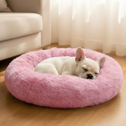 Comfort Donut Dog Bed for Small Dogs, Cat Bed & Pet Bed for Indoor Use, Medium Size with Soft Plush, Round Dog Beds for Large Dogs and Cats(Rubber Red,36''Lx36''Wx8''Th)