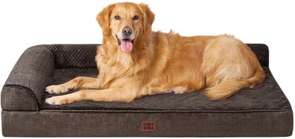 EHEYCIGA Extra Large Dog Bed Othorpedic, Memory Foam XL Dog Bed with Washable Removable Cover, Waterproof Pet Sofa Couch XLarge Size Dogs with Nonskid Bottom, 44x32x6.5, Brown