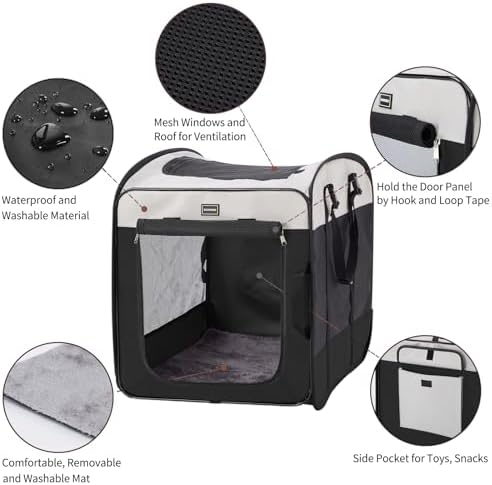 DONORO Dog Kennels and Crates for Medium Dogs, Portable Pop Up Indoor Pet Cage with Sturdy Wire Frame, Collapsible Travel Crate Soft Sided Cat Bag Escape Proof (Black, 28.0" L x 18.0" W x 22.0" H)