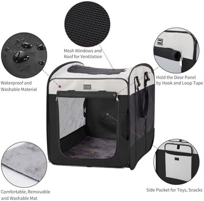 DONORO Dog Kennels and Crates for Medium Dogs, Portable Pop Up Indoor Pet Cage with Sturdy Wire Frame, Collapsible Travel Crate Soft Sided Cat Bag Escape Proof (Black, 28.0" L x 18.0" W x 22.0" H)