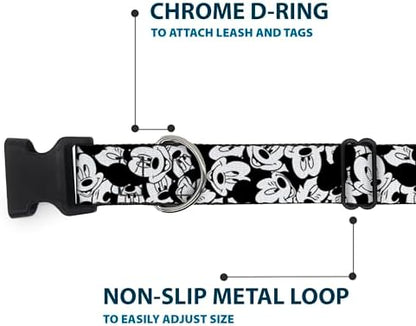 Buckle-Down Plastic Clip Collar - Mickey Mouse Expressions Stacked White/Black - 1.5" Wide - Fits 16-23" Neck - Medium