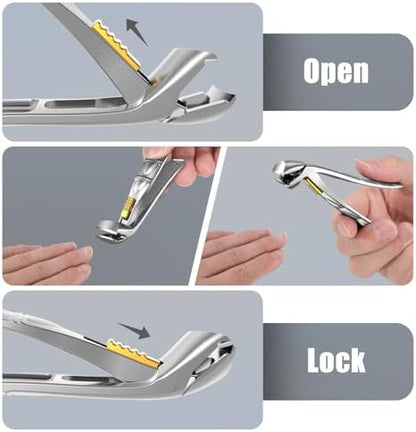 SHINLEA Nail Clippers for Seniors Thick Toenails, Professional Fingernail Toenail Clippers with Catcher, Sharp Wide Opening and Long Handle Nail Cutter Set for Men Women, Silver