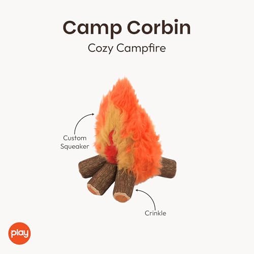 P.L.A.Y. Cute Plush Dog Toys - Camping, Outdoor Themed Durable Squeaker Chew Toy, Great for Puppies & Small, Medium, Large Dogs - Machine Washable, Recycled Materials (Camp Corbin Cozy Campfire)