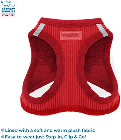 Voyager Step-in Plush Dog Harness – Soft Plush, Step in Vest Harness for Small and Medium Dogs by Best Pet Supplies - Red Corduroy (Leash Bundle), S (Chest: 14.5-16") (Pack of 2)
