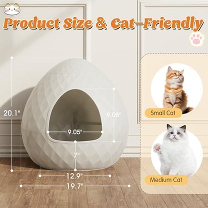 Plant Litter Box Egg-Shaped, Hidden Cat Litter Box Enclosure - Secret Small Litter Box Furniture with Two Interchangeable Top, for Living Room Corner