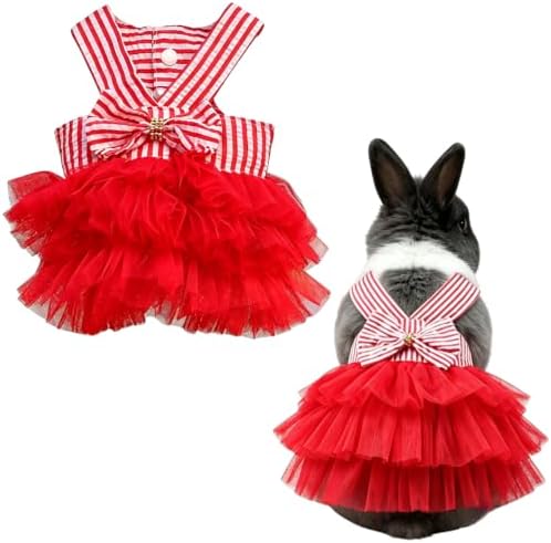 Bunny Dress Rabbit Tutu Skirt Holiday Outfit for Ferret (Red,S)
