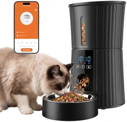 DUMOS 4L Automatic Cat Feeder, Dog Food Dispenser with APP Control, Black