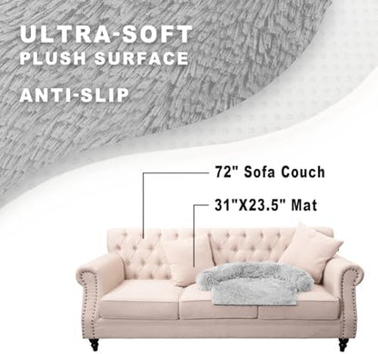 Calming Dogs/Cats Bed Mats, Dog Pad Washable Removable Couch Cover, Plush Long Fur Mat for Pets, Waterproof, Perfect for Small, Medium and Large Dogs and Cats (Light Gray, 31"x23"x 5.0")