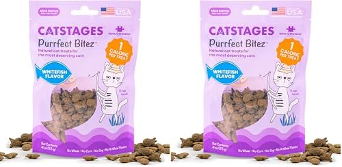 Catstages by Nina Ottosson Purrfect Bitez Natural Crunchy Cat Treats for Puzzles, Toys, Feeders, & Training, USA-Made, Real Whitefish Flavor, 4oz (Pack of 2)
