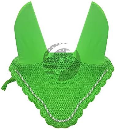 Horse Ear Bonnet Fly Veil Crochet Equestrian with Piping 30 Color Full/COB/Pony (Large/Full, Green)
