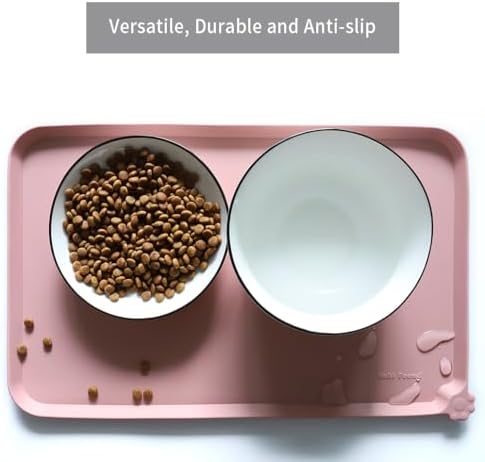 Hoki Found Silicone Pet Food Tray - High-Lips Dog Cat Bowl Mats - Waterproof Dog Cat Food Mats - Neutral Pink
