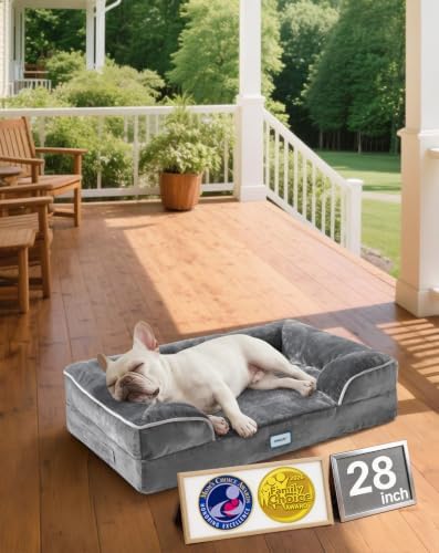 OhGeni Orthopedic Medium Dog Bed Couch Sofa, Memory Foam, 28-inch (Gray)