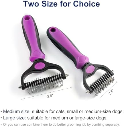 WePet Grooming Rake for Dogs & Cats, Double-Sided Deshedding Brush, Extra-Wide Dematting Tool, Slicker Comb for Undercoat & Loose Hair Removal, Reduces Shedding by 95%, Purple, Large