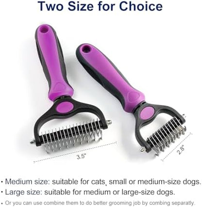 WePet Grooming Rake for Dogs & Cats, Double-Sided Deshedding Brush, Extra-Wide Dematting Tool, Slicker Comb for Undercoat & Loose Hair Removal, Reduces Shedding by 95%, Purple, Large