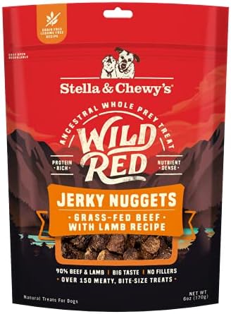 Stella & Chewy's Wild Red Jerky Nuggets - 90% Protein-Rich Beef & Lamb Dog Treats - Grain-Free Training Rewards for All Breeds - Made in USA - 6 oz Bag