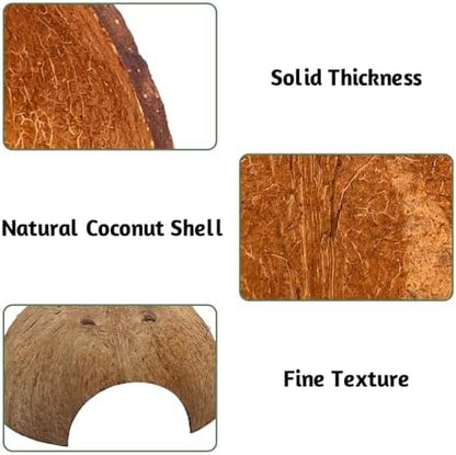 PINVNBY 2 PCS Natural Coconut Reptile Hideouts Lizard Coco Hut Hermit Crab Hut Aquarium Fish Hide Cave Spider Snail Climber Toys