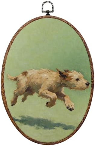 Vintage Dog Oval Framed Wall Art, Dog Lover Gifts Canvas Art Wall Decor，Cute Cottage Hanging Decor Painting Artwork for Home Bedroom Bathroom Hallway Living Room Office Decorations 8.3x12inch