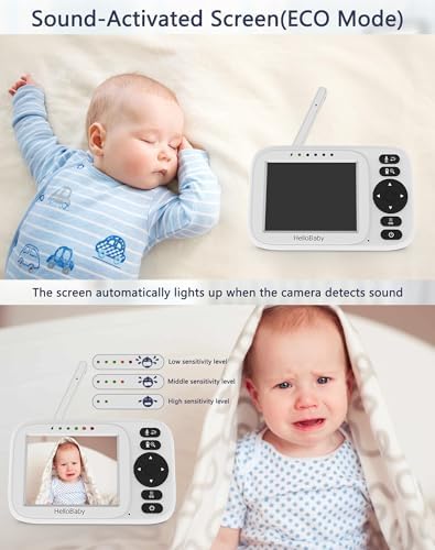 HelloBaby Baby Monitor with 2 Cameras 3.2" Screen, No WiFi, USB Cable