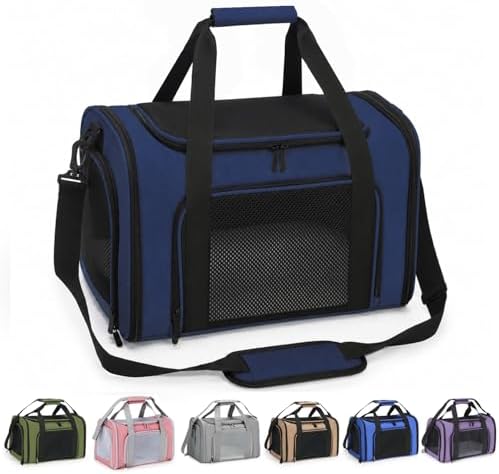 Large Pet Carrier for Cats and Small Dogs, Soft-Sided Travel Carrier with Safety Leash, Scratch-Resistant Mesh, Reinforced PVC Support Base, Foldable Design, 20 x 13 x 13 Inches