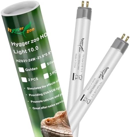 2-Pack UVB Reptile Light 10.0 Bulb 24W T5 Fluorescent Desert Lamp UVA for Bearded Dragon Tortoise Reptile & Amphibian