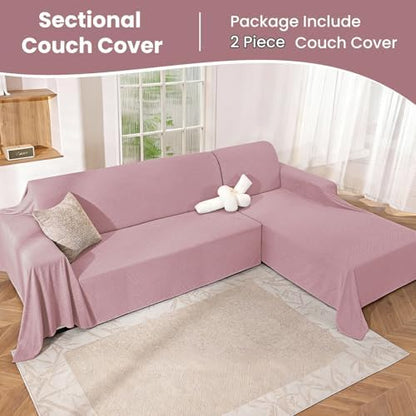 L Shaped Sectional Couch Cover 2 Piece, XX-Large, Pink
