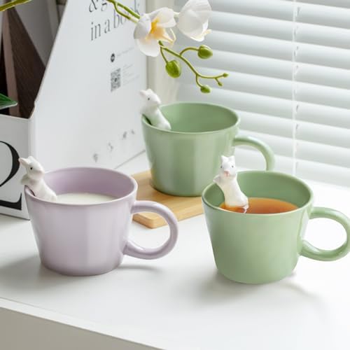 BigNoseDeer Cute Easter Bunny Mugs with 3D Rabbit Inside Kawaii Ceramic Rabbit Coffee Mug with Spoon Cute Gifts Easter Gifts Gag Gifts for Women White Elephant Gifts for Adults 12oz (Green)