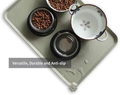 Hoki Found Large Silicone Non Slip Pet Food Mats - Bowl Placemats for Dog Cat - Waterproof - Cream Green