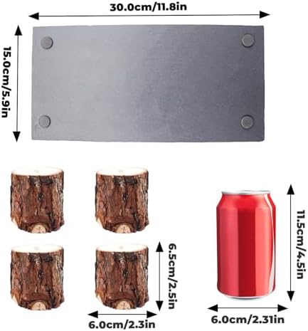 Bearded Dragon Basking Platform, Slate Rocks for Reptiles with Wooden Pile, Leopard Gecko Hides and Caves, Reptile Tank Accessories for Bearded Dragons, Geckos, Ball Pythons, Tortoise (Black, Small)
