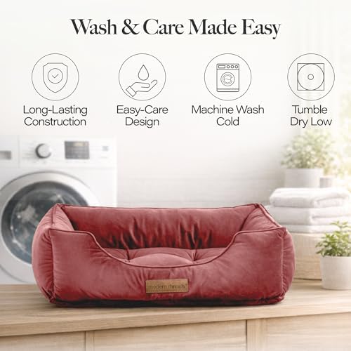 Modern Threads Luxury Dog Bed - Comfortable Tufted Velvet Cushion for Small to Large Dogs - Machine Washable - Durable & Cute Sleep Space for Pets - Pamper Your Pet with Cozy Beds - Rosewood