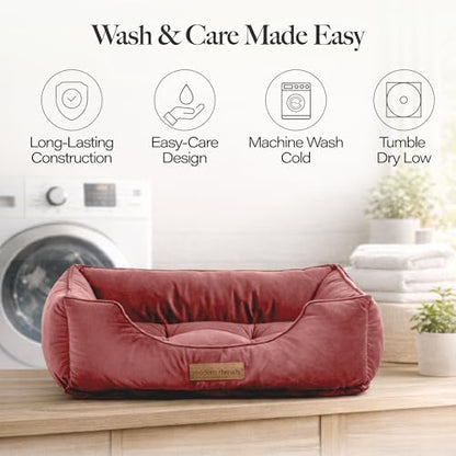 Modern Threads Luxury Dog Bed - Comfortable Tufted Velvet Cushion for Small to Large Dogs - Machine Washable - Durable & Cute Sleep Space for Pets - Pamper Your Pet with Cozy Beds - Rosewood