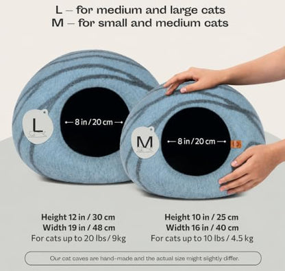 MEOWFIA Cat Cave - Merino Wool Bed for Indoor Cats (Aquamarine, Medium)