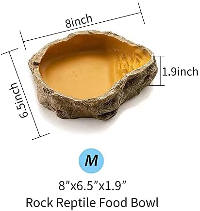 Reptile Water Dish, Resin Rock Food Feeder Bowl, M, Yellow