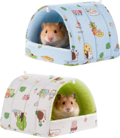 2 Pack Hamster Hideout Bed, Washable Small Animal House Bed Hamster House