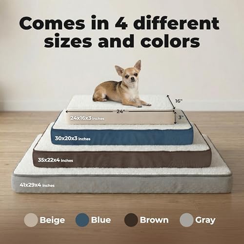 Best Pet Supplies Orthopedic Dog Bed with Memory Foam, Washable Dog Crate Mat for Small, Medium & Large Dogs, Thick Mattress for Crates, Kennels or Floor, Waterproof Pet Bed - Beige, 41 x 29 x 4