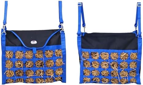 Majestic Ally Animal Health Hay Bag for Horses, 2.5" Holes, Top Load, Travel Feeder, Reduces Waste, 1 Year Warranty, Multiple Colors (Royal Blue-Black)