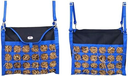 Majestic Ally Animal Health Hay Bag for Horses, 2.5" Holes, Top Load, Travel Feeder, Reduces Waste, 1 Year Warranty, Multiple Colors (Royal Blue-Black)